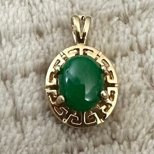 Jade 14k Yellow Gold Greek Key Detail Small Pendant